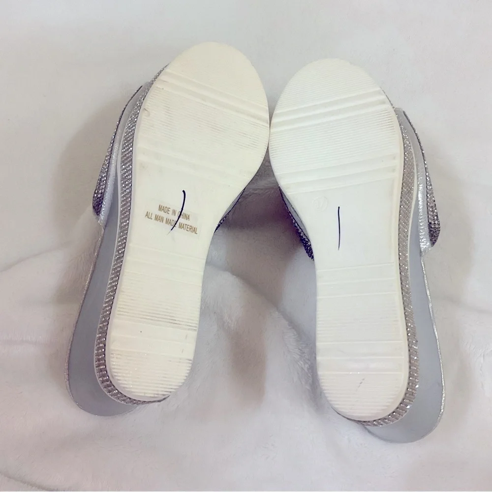 GJ Collection Silver Rhinestone Wedge Sandals Size 6.5 NWOT